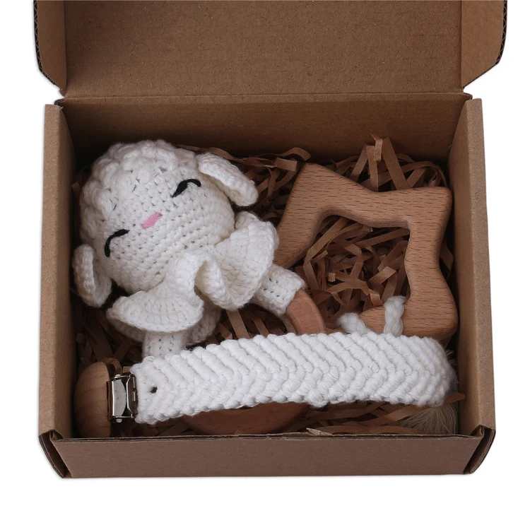 Newborn  Baby Shower Gift Set with box  Souvenir Baby Cotton Blanket Teething Baby Rattle Milestone Wooden Toy Set