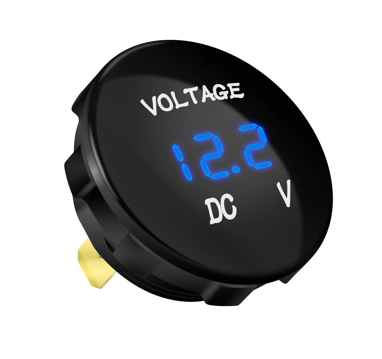 DaierTek 12V 24V DC Voltmeter Round Mini Digital Voltmeter Ammeter Blue LED Waterproof DC Voltmeter Digital Display for Car