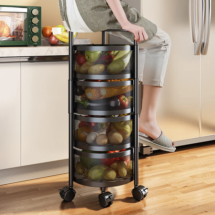 Rotating Vegetable Shelving Kitchen Floor Multi - layer Shelving Cylindrical Storage Rack