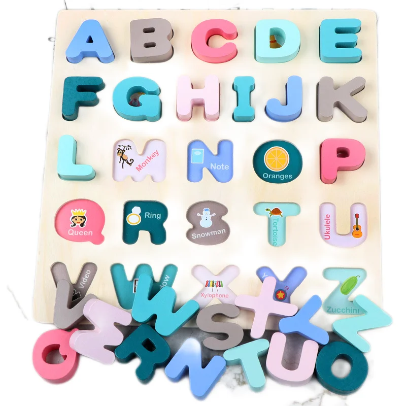 BOGE Wooden Magnetic Toys Multi-function Fishing Alphanumeric Game Alphabet Puzzle Letters Sorting Board Blocks Matching