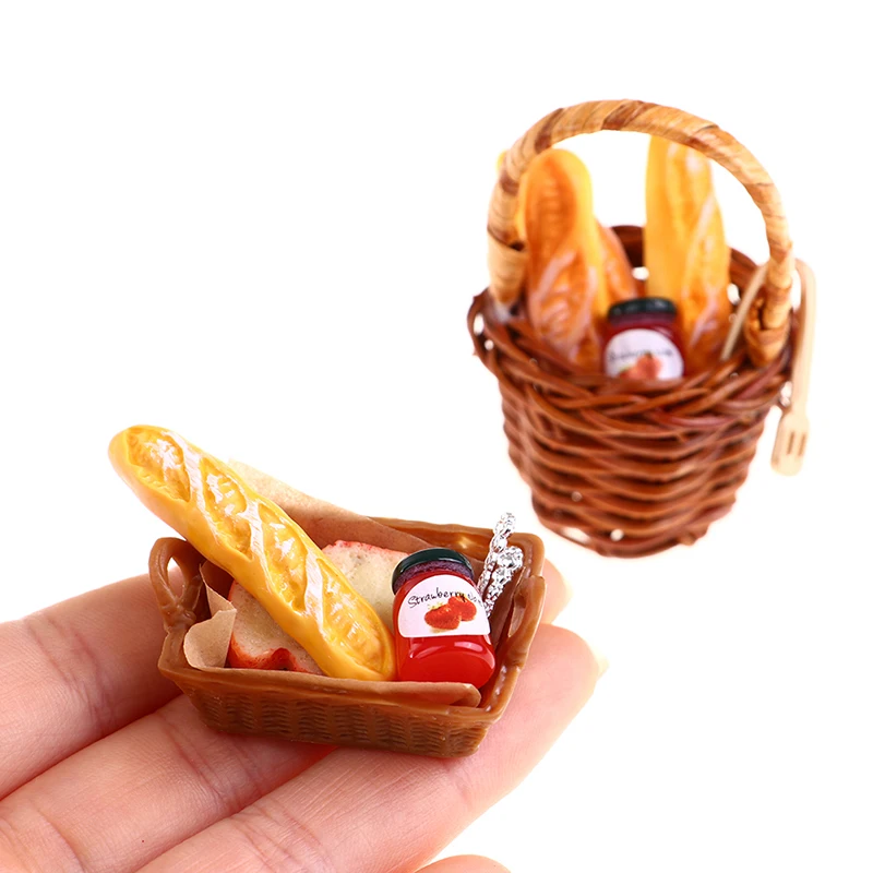1/6 1/12 Dollhouse Miniature Bread Basket Set Simulation Kitchen Food Model For Doll House Decor Kids Pretend Play Toys