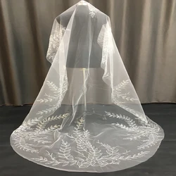 Свадебная фата для невесты, элегантный дизайн под заказ, украшенный бисером, с цветочным узором в виде листьев