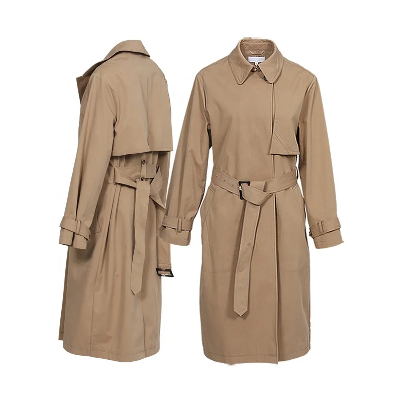 Wholesale Ladies Fashion Solid Color Button Lapel Windbreaker Warm Long Sleeves Trench Coat