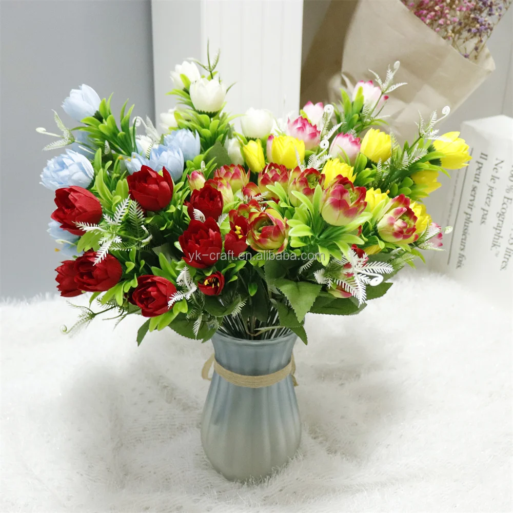 Wholesale Artificial Tulips Flowers Bouquets 6 Colour Tulips Artificial Flower W/Leaves Tulips Artificial Real Touch Flower