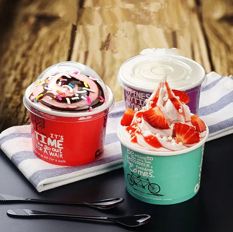 Custom printed Disposable Ice cream Cup 8 oz 9 oz 10 oz Take away packaging Eco friendly