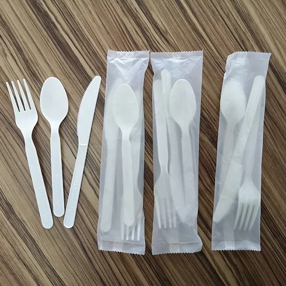 
GreenWorks 2021 CPLA Wrapped Cutlery biodegradable cutlery recycled plastic kitchen utensils individually wrapped cutlery 