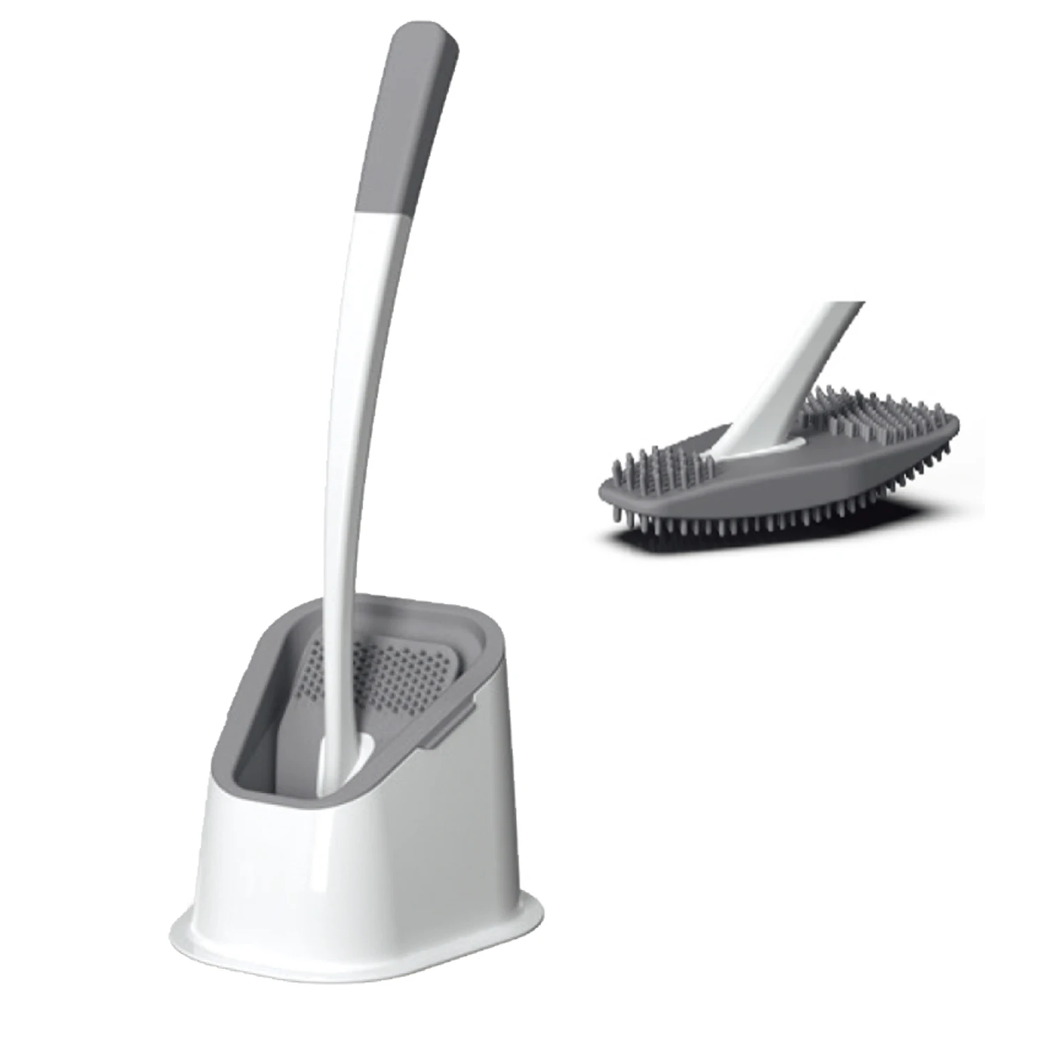 Hot Selling Bathroom Plastic Two Section Handle Soft TPR Cleaning Brush Silicone Toilet Brush