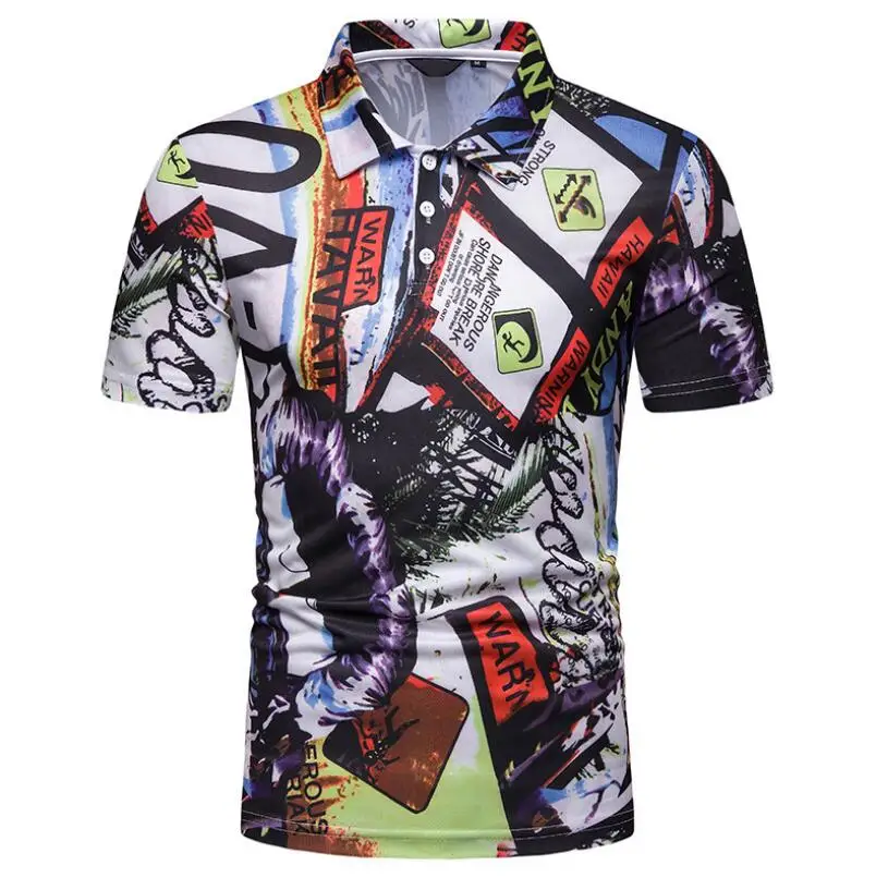 Breathable Fitness 3D Printed Loose Lapel Mens Golf Polo Shirt