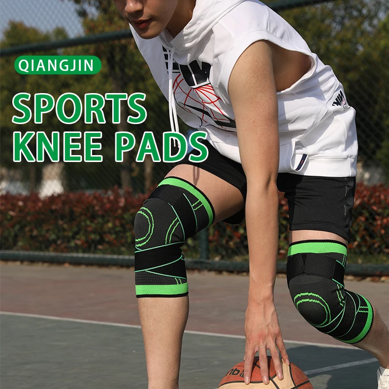 Soft knitting breathable compression knee brace with adjustable strap for running