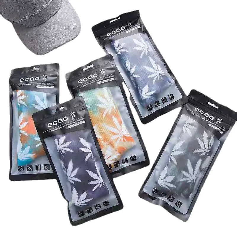 Personalized Weed Socks Tie Dye Athletic Socks Organic Cotton Maple Leaf Tie Dyed Crew Anti-Bacterial Sport Men Weed Socks