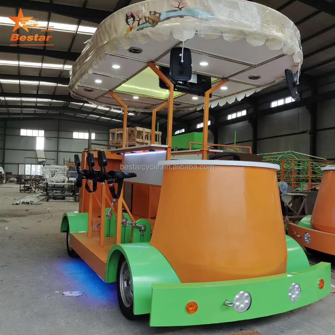 Ordinary Electric Four-Wheel Tandem Bike Single Speed Pedal Truck for City Tours Party Bike Beer Delivery for City Pub Use