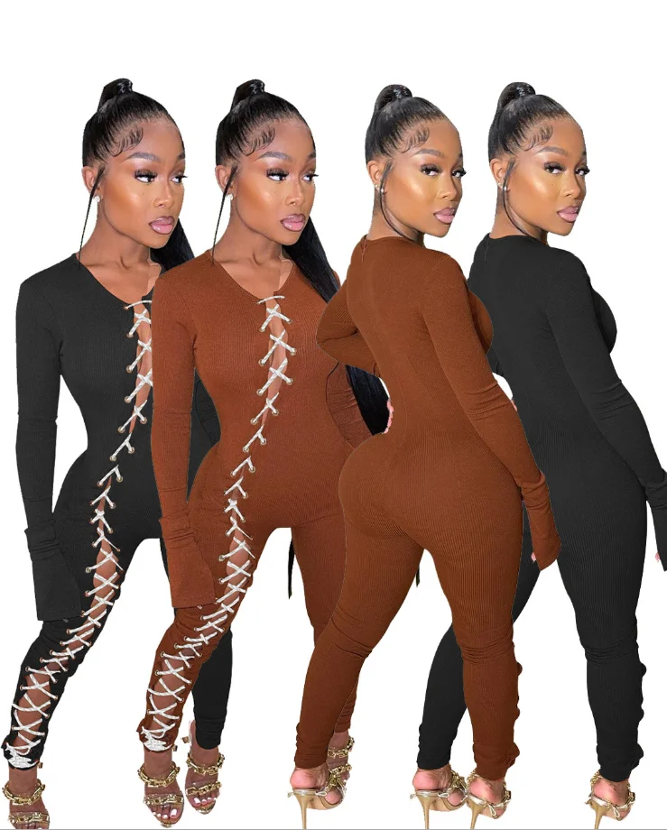 2022 New Arrival Long Sleeve Jumpsuits One Piece Sexy Bodycon Jumpsuits Women Bodysuits