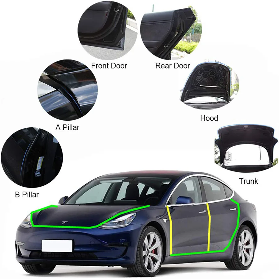 Sound Insulation Fire And Smoke Seal Car Door Rubber Seals For Tesla Model 3 S X Y Full Set