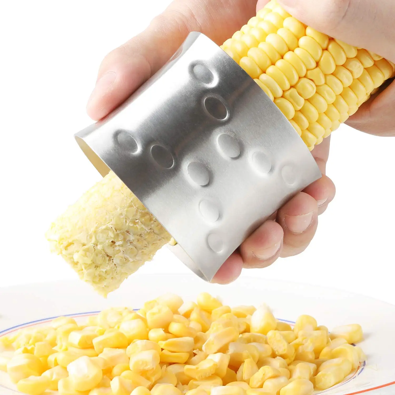 Corn Stripper Knife Kitchen Corn Cob Serrated Cutter Vertical Blade Remover Grips Corn Peeler
