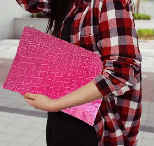 
Wholesales Women Crocodile Leather Handbags Envelope Clutch Bag Wristlet Purse 