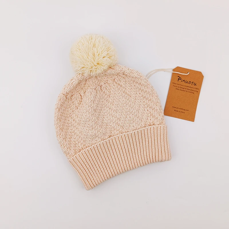 Pinuotu Baby Knitted Beanie Warm Kids Toddler Knitwear Pure Cotton Newborn Baby Neutral Winter Hats Soft Pom Crochet Beanies