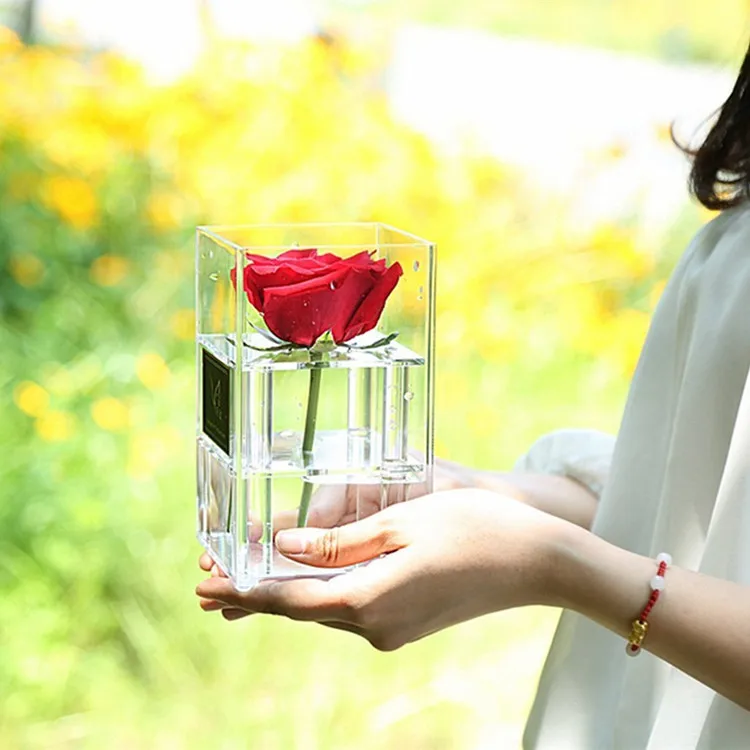 exquisite clear acrylic long stem single real rose flower gift box