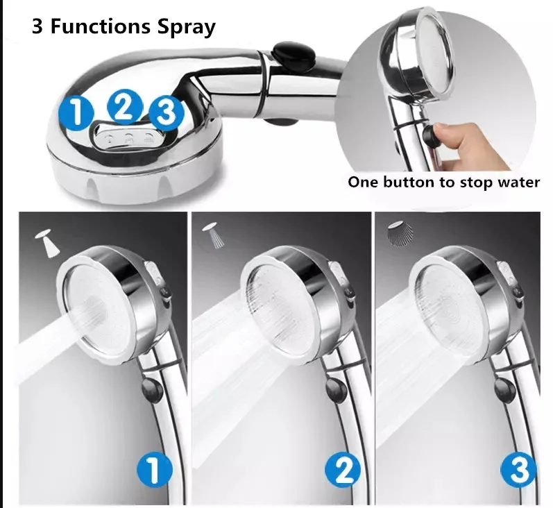 New Style 3 Function Water Saving Water Filter Handheld Shower Head Factory Direct Sale Korea Accessory Bathroom Type