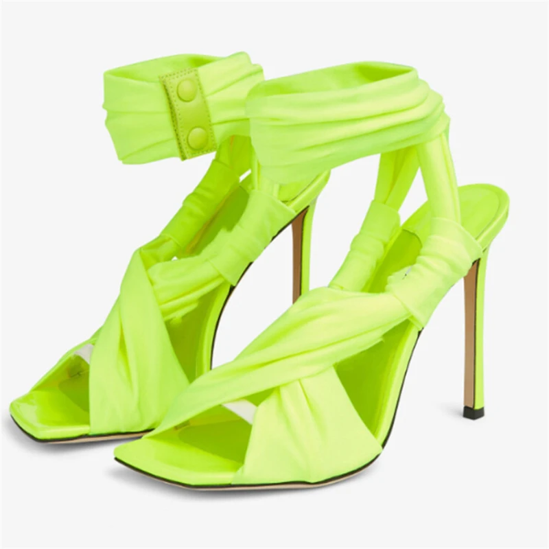 sandales pour femmes et dames Trendy Chaussures A Talons Neon Green Color Sexy 2023 Strappy Heels
