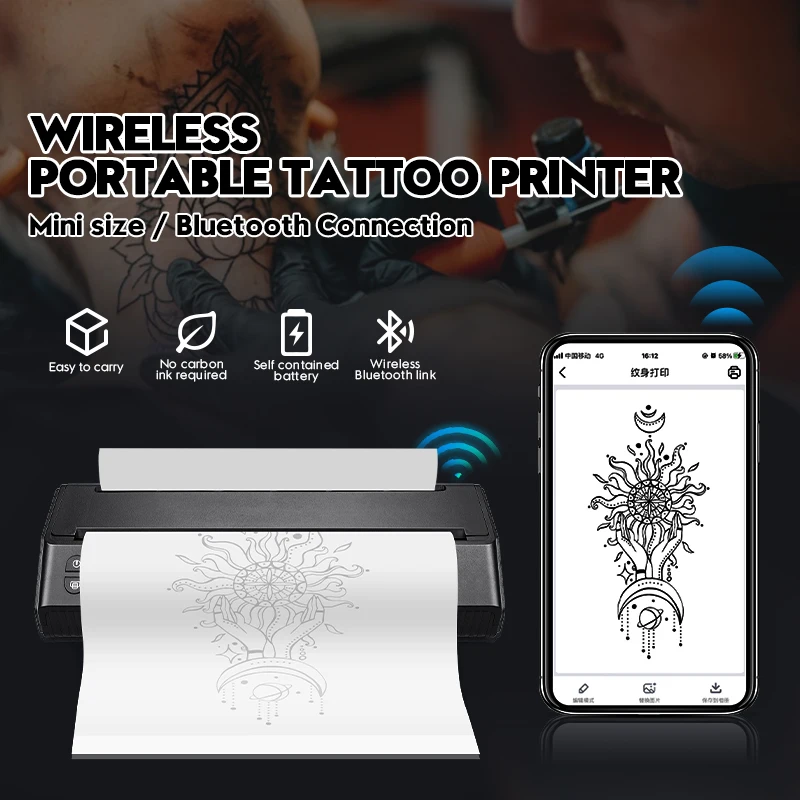 Bluetooth wireless tattoo stencil printer thermal copier machine wireless temporary tattoo stencils machine mini size machine