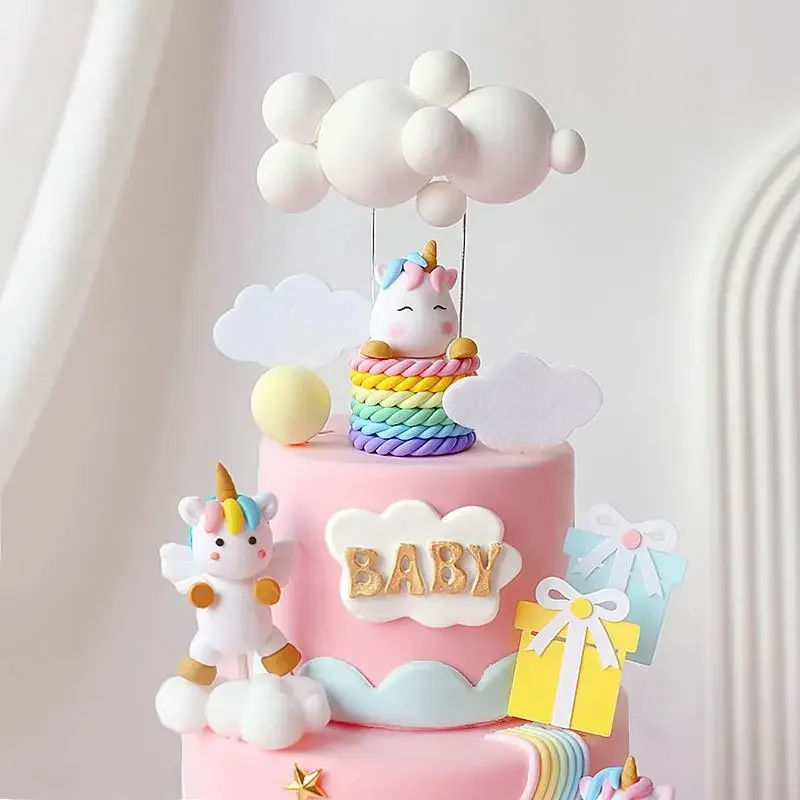 Rainbow Unicorn Cake Topper Birthday Cake Ornament Girl Unicorn Baby Shower 1st Birthday Party Kid Cake Dessert Christening Gift