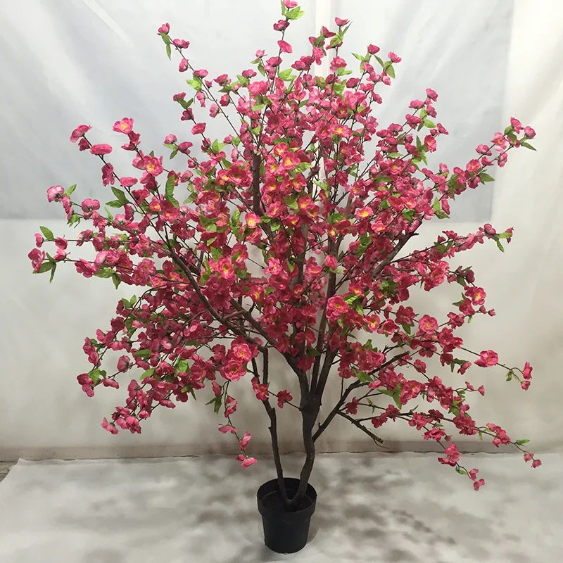 Artificial pink japanese flower cherry blossom fabric bonsai tree for decoration
