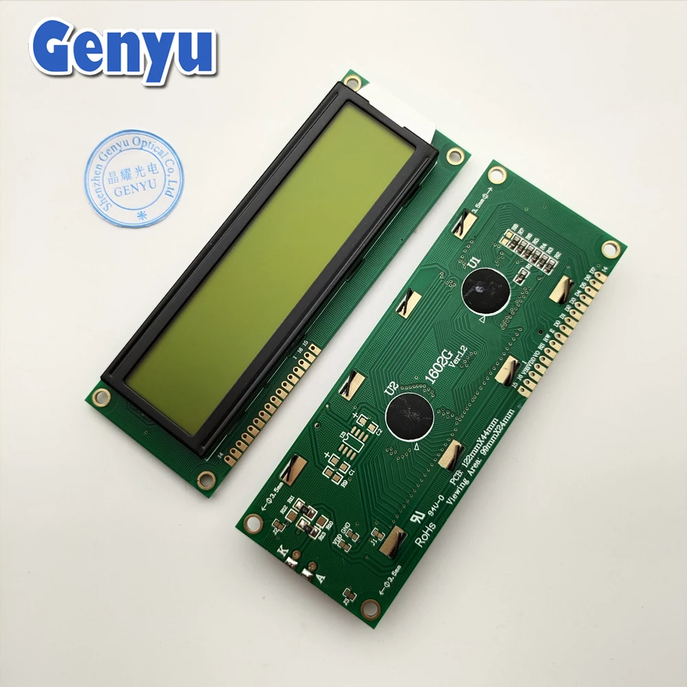 Genyu Big Size 16x2 lcd display module STN Yellow Green Positive lcd 1602 Character Displays with Backlight