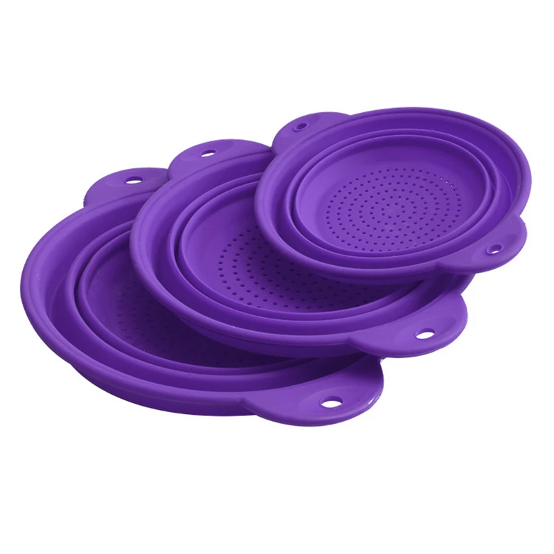 Hot Sale kitchen tools Silicone Foldable Filter Strainer Round Collapsible Colander Washing Drain Basket