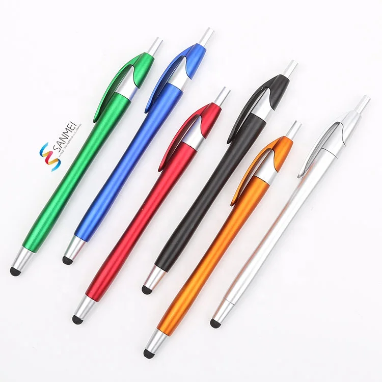 Современный Черный Многофункциональный персонализированный Стилус 2 в 1, пластиковая рекламная шариковая ручка (1600186974265)