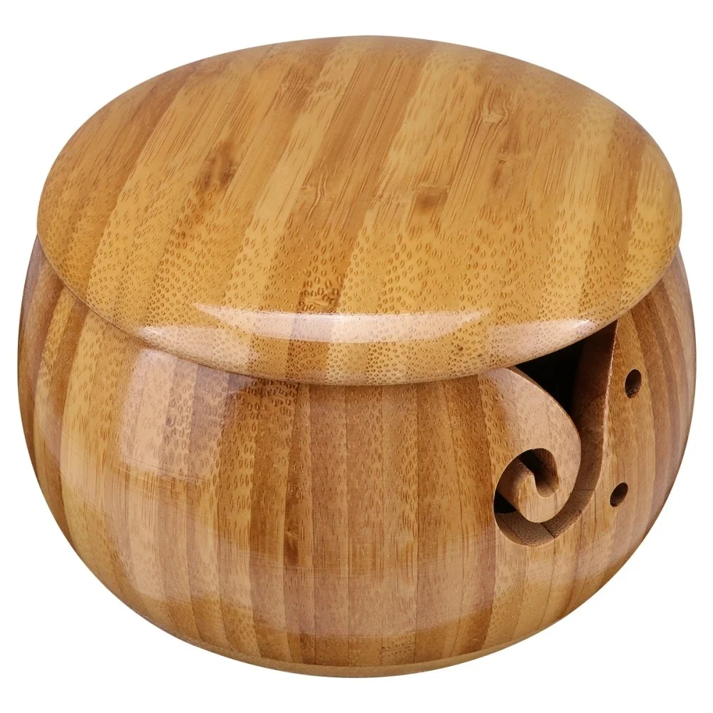 
Natural Bamboo Handmade Dustproof Wool Yarn Storage Bowl for Knitting 