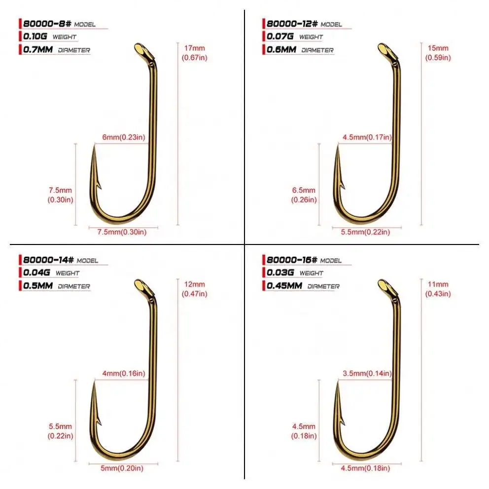 Fly Fishing Hook 8000-8/12/14/16 Size Fishhook Fly Hooks Fishing Trout Salmon Dry Flies Fish Hook
