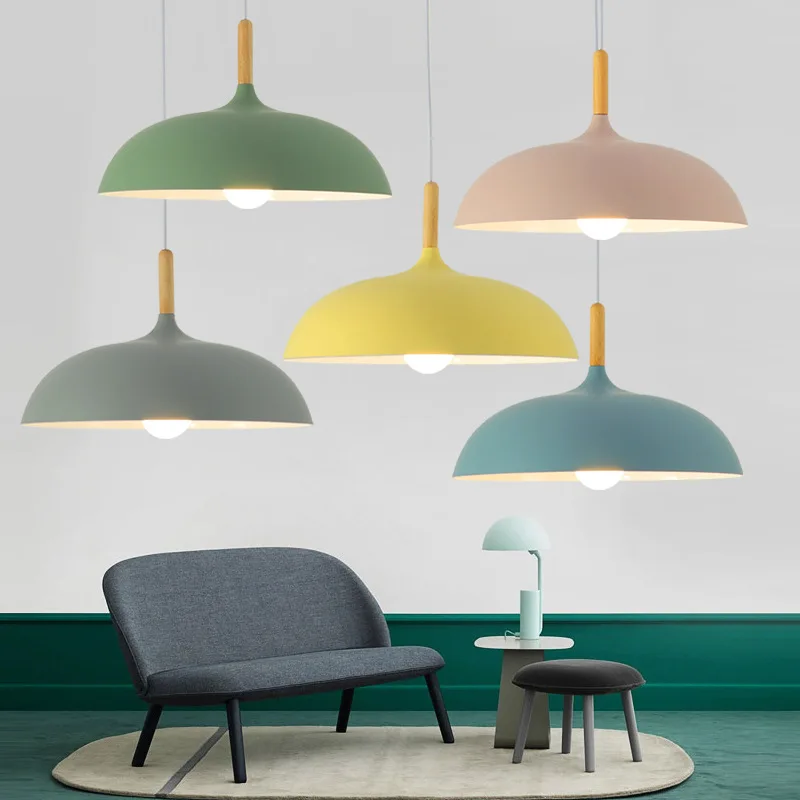 Nordic creative colorful macaron wooden Iron chandelier Lid shaped pot Pendant Light for coffee shop bar restaurant