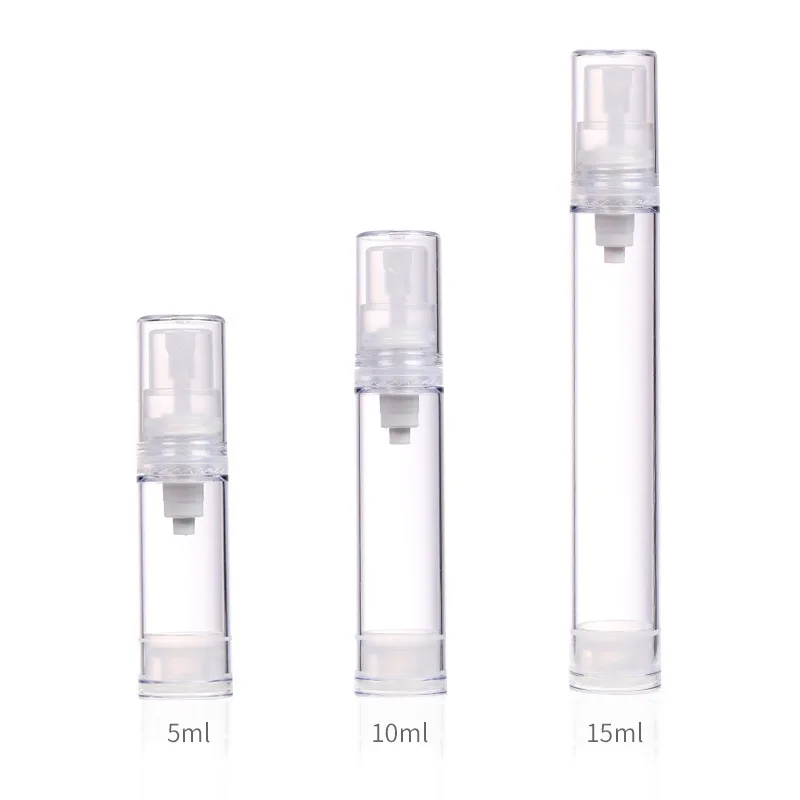 Hot sale 5ml/10ml/15ml Vacuum plastic pump bottle for emulsion essence portable travel set  Press Emulsion Bottle
