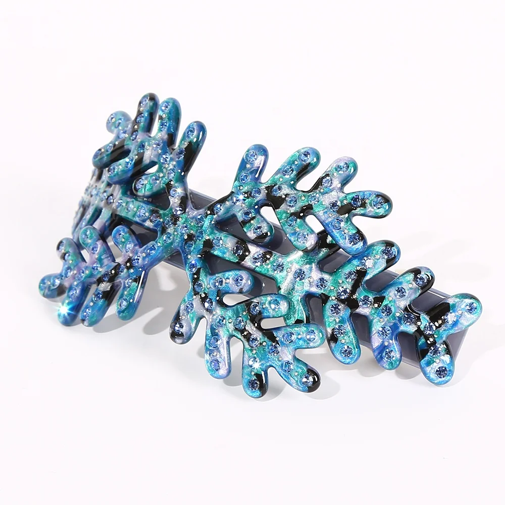 Luxurious Christmas snowflake hair clamp acetate diamond hair barrettes for thick hair