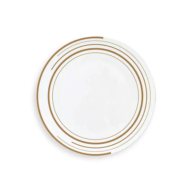 Wholesale elegant white porcelain dinner plates 4pcs European style plate with gold pattern porcelain dinnerware set