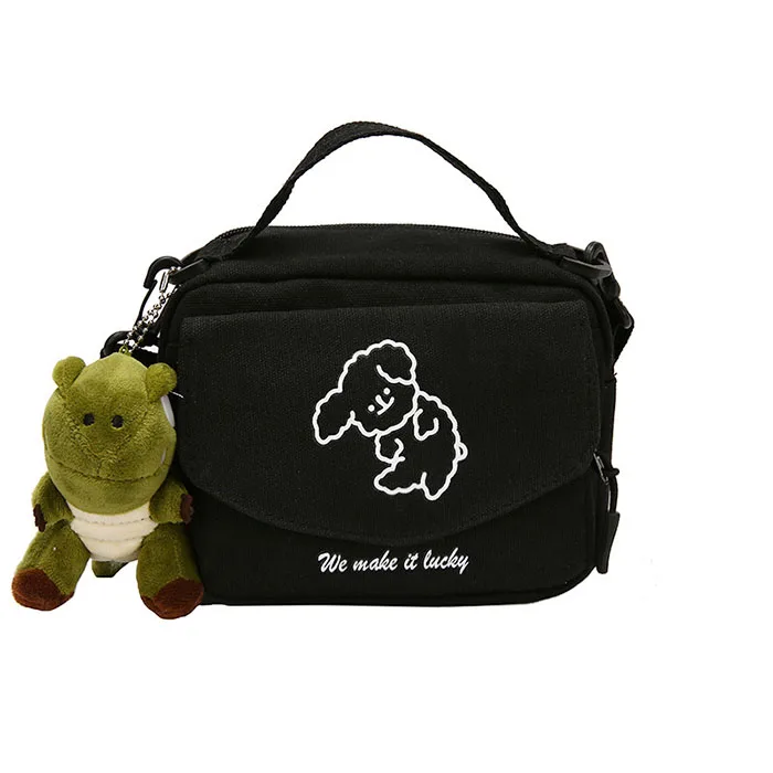Ladies Fashion Canvas Small Square Bag Korean Version Cute Dog One Shoulder Diagonal Mobile Phone Package