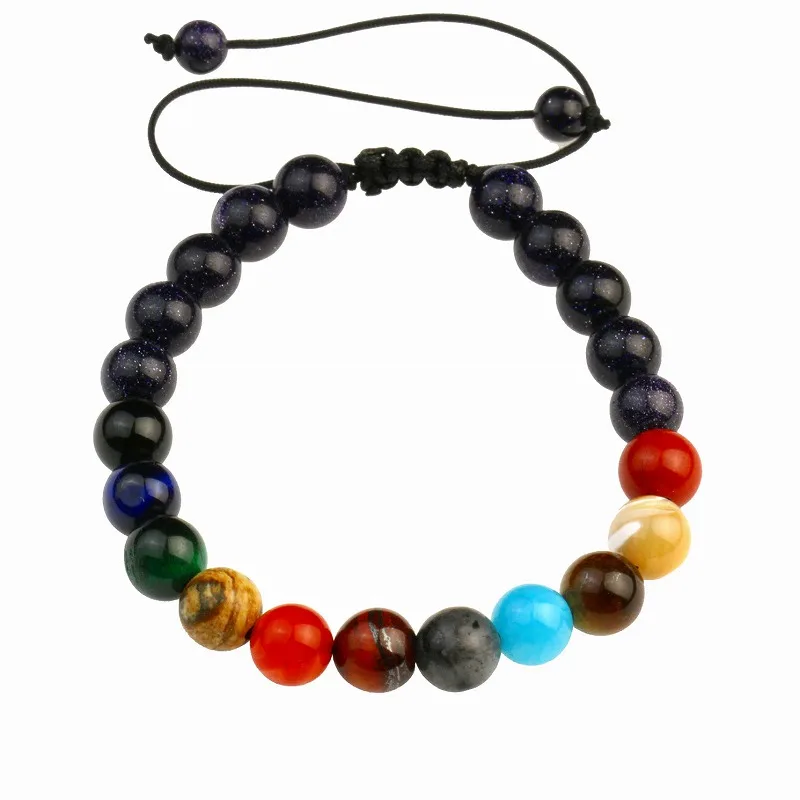 Adjustable Solar System Planet Natural Stone Bracelet Agate Crystal  Amethyst Stone  Bracelet ST121
