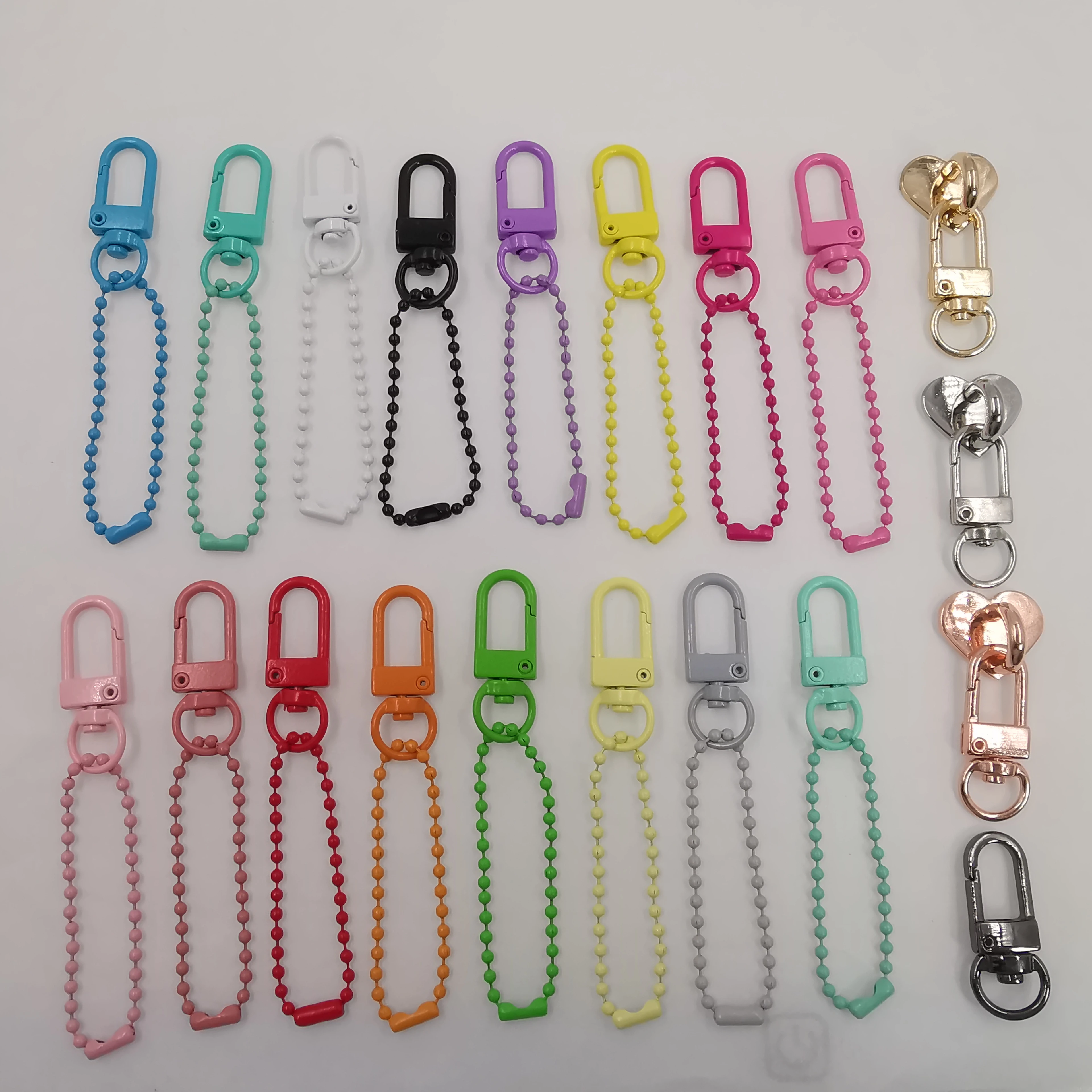 2.5Inch Small Mini  Rose Gold Heart Shape Rotating Ring Swivel Snak Hook Clip Clasp Coloured Silver 22Mm  Keyring With Ball Bead