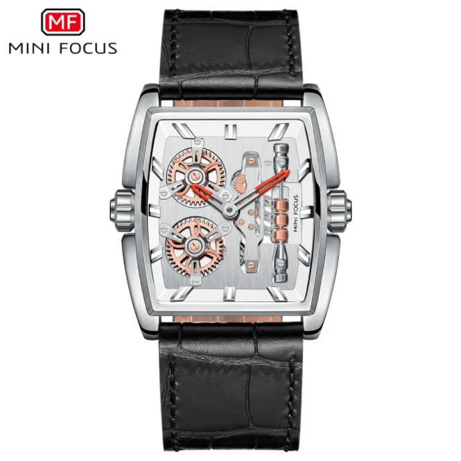 MINI FOCUS vibrato boom watch barrel-shaped shell electromechanical bicycle male watch leather strap watch 0322G
