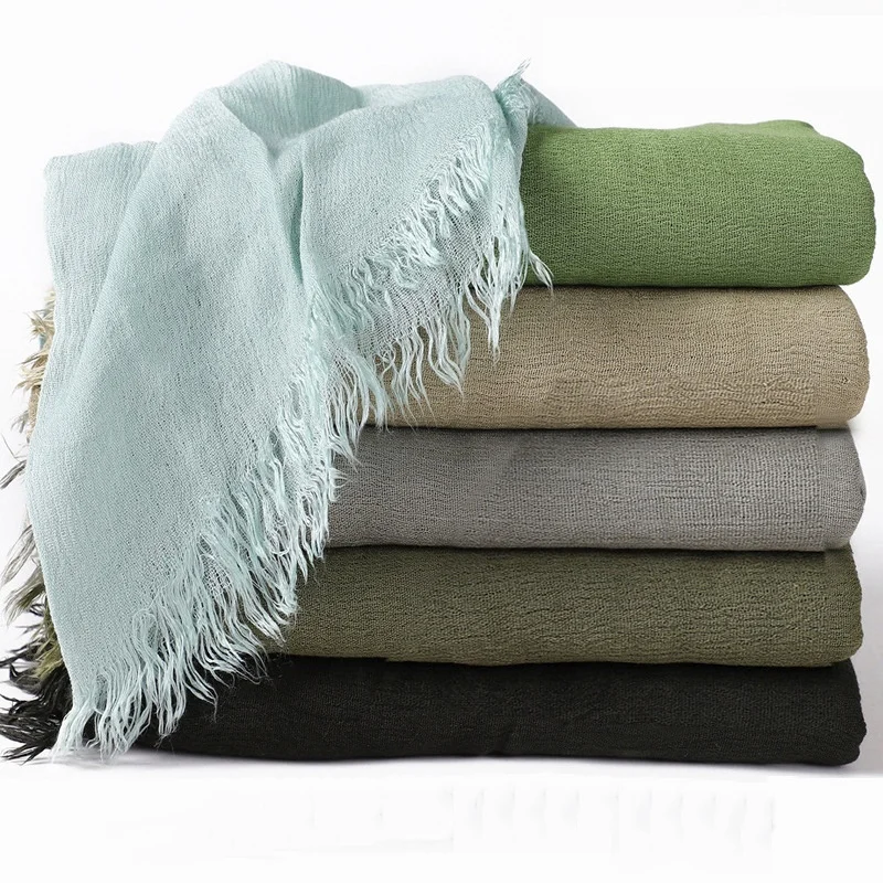 JYL-Customization Rayon Cotton Wrinkle Hijab For Women Solid Soft Travel Scarf Shawls Wrap Custom Muslim Headdress