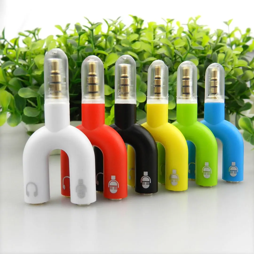 3.5mm Plug Headphone Microphone Converter Head U Type Phone Audio Connector Cable Splitter