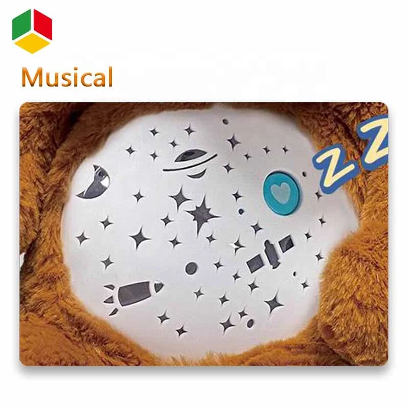QS OEM Soft Stuffed Toys Animal Bear Electric Projection Baby Sleeping Plush Dolls With Music Lights