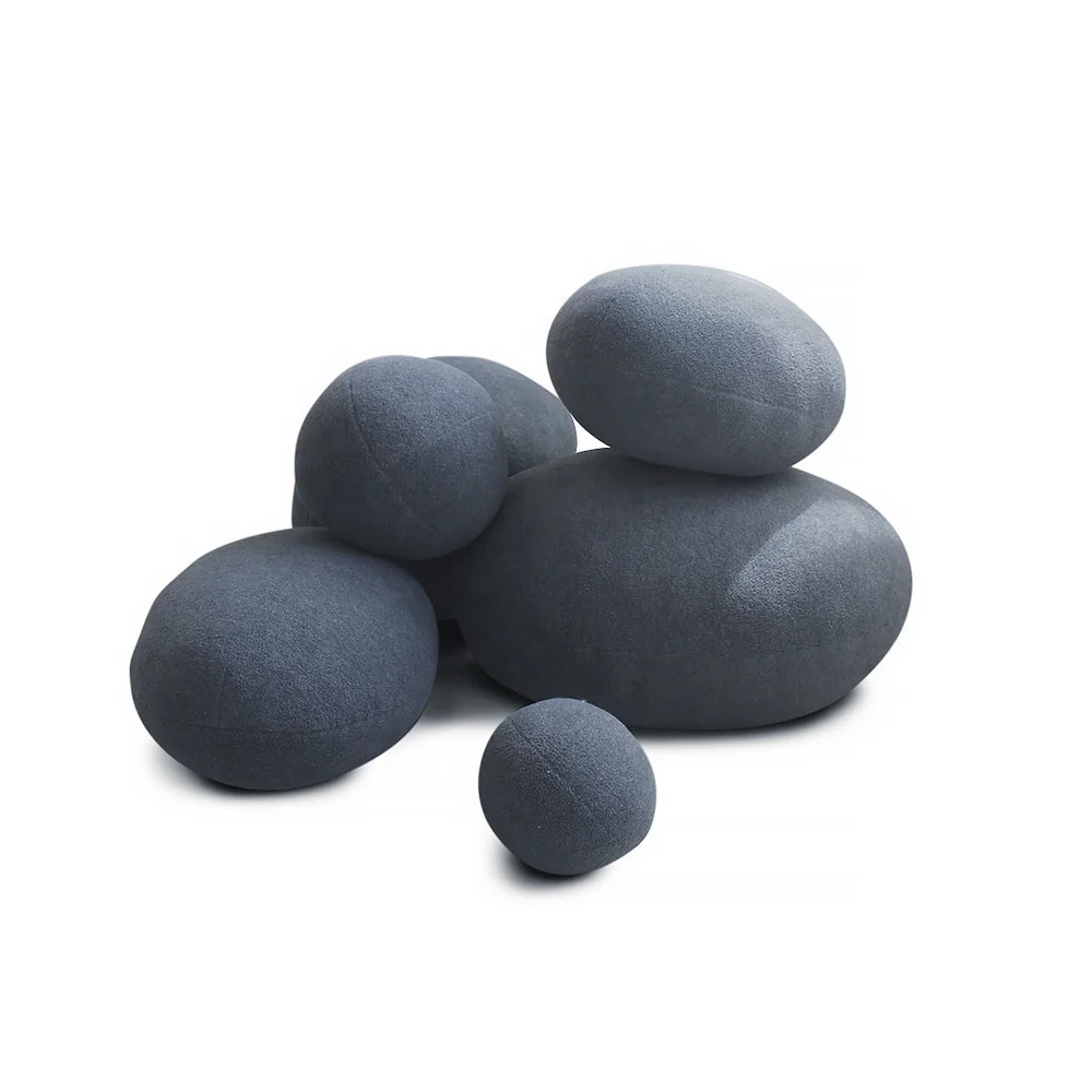 
High Quality Velvet Cushions Mix Sizes Pebble Pillows Light Gray Stuffed Big Rock Pillow Living Stones Pillows 