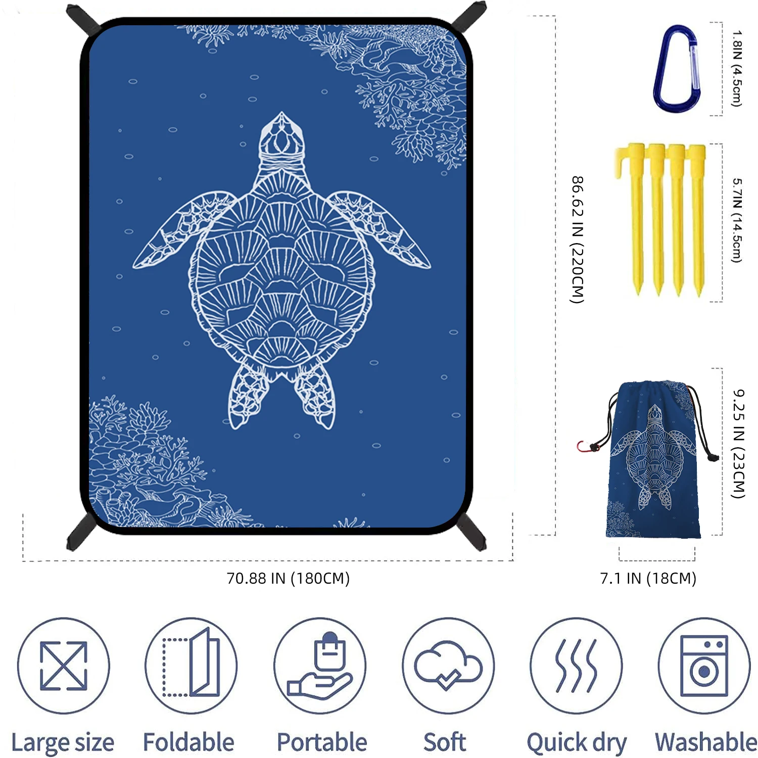 Outdoor Camping Large Quick Dry Wateresistant Sand Proof Beach Mat with Corner Pockets Portable Bag