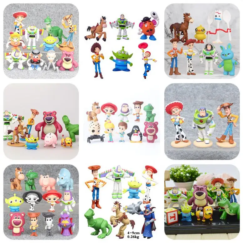 HWR 1010 Pvc Action 4 Figure 7Pcs Buzz Light year Tracy Woody Aliens Jessie Dragon Forky Action Figure Toy Story Set Models Toys