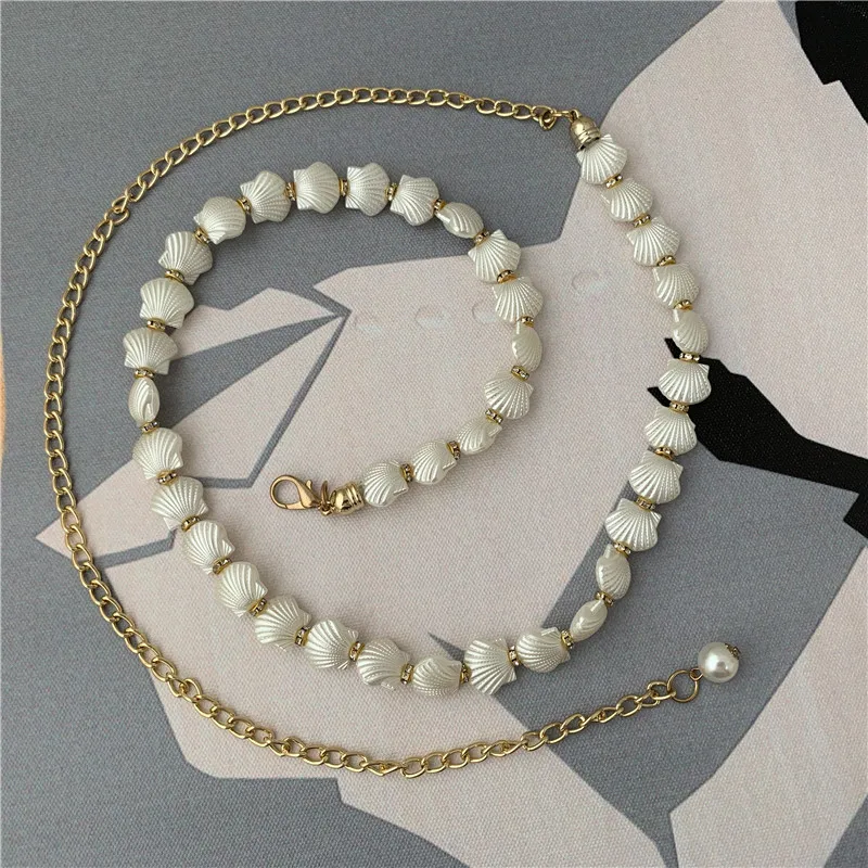 lady elegent shell pearl fashion waist chain belt
