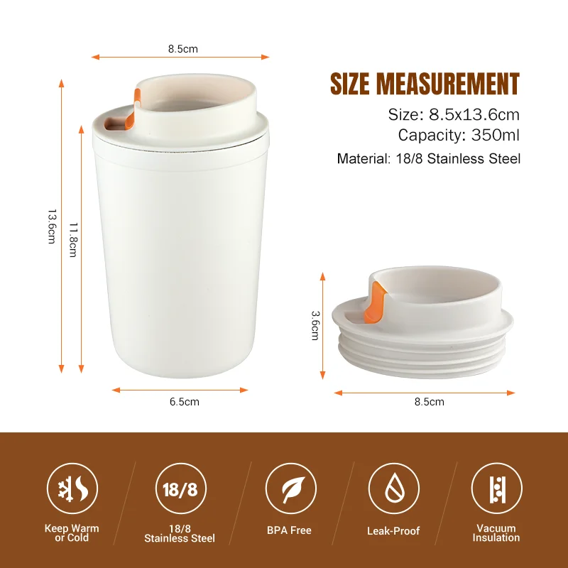 Everich  350ML 304 Stainless Steel Coffee Mug Double Wall Vacuum Insulation Coffee Mug With Sealed Lid