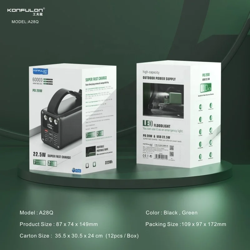 Konfulon Trending New Release Power Bank 60000mah QC3.0 PD22.5W Fast Charge Power Station External Battery Pack Laptop Powerbank