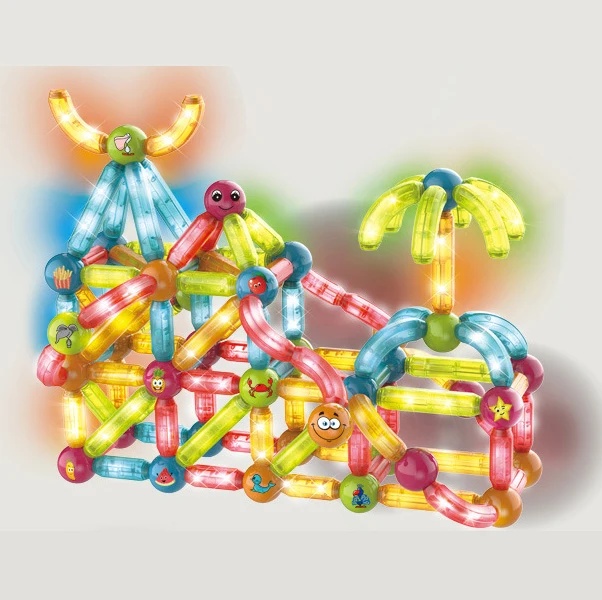 Creative 4 Styles Lighting Magnetic Connecting Sticks Balls Learning Building Blocks Construction Game Magnet Toy For Kid