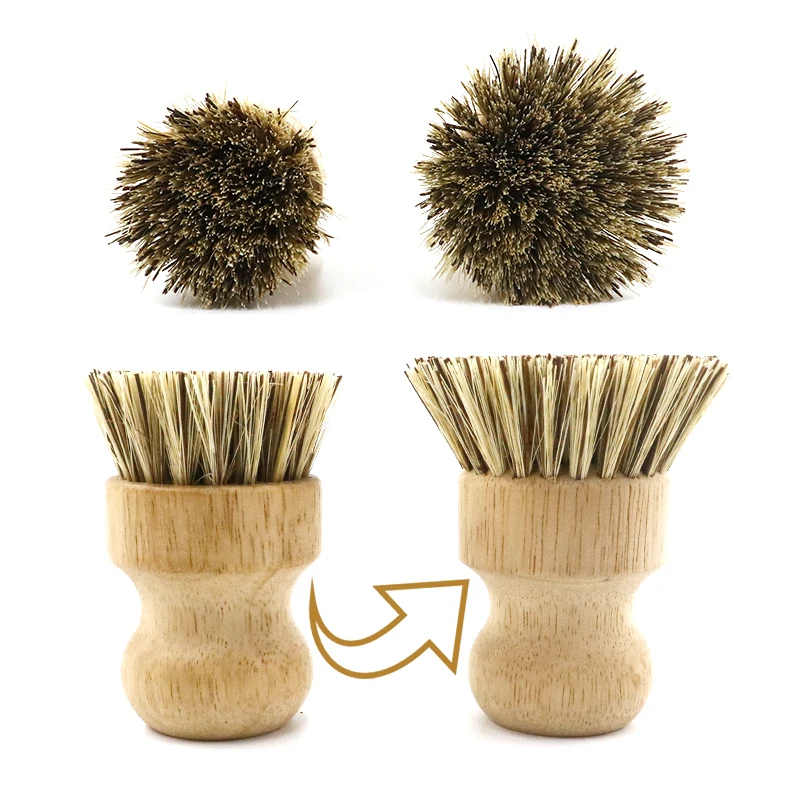 Natural Fiber Bristle Pot Brush, Untreated Beechwood Handle, Heat-Resistant Union Fiber Head for Cleaning Pots, Pans and More